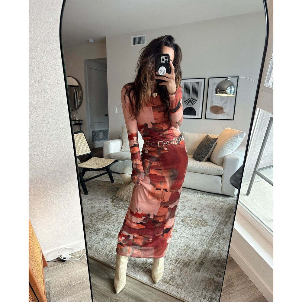 12th Tribe Casanova Printed Mesh Maxi Dress Size S